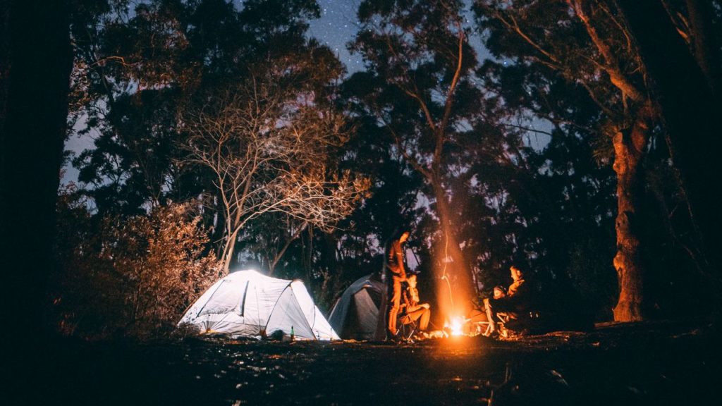 фото костер палатка лес